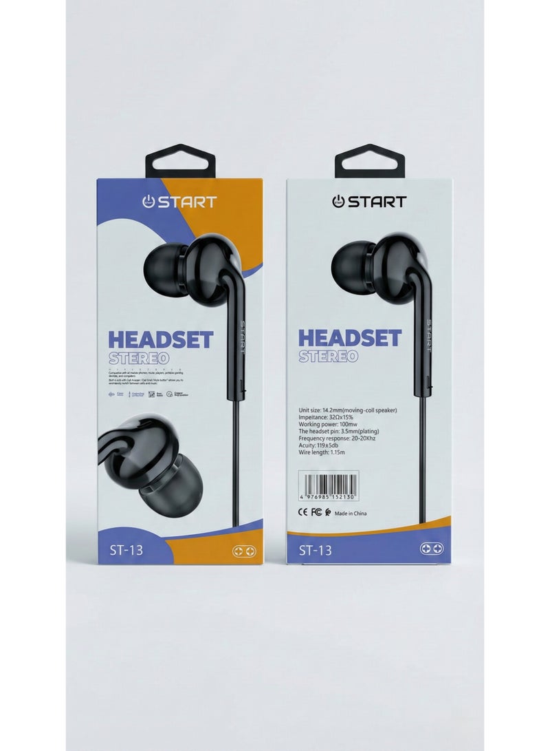 ستارت سماعة رأس سلكية ستيريو ST-13 من ستارت (START) - صوت جهير (Bass) قوي، درايفر 14.2 ملم، ميكروفون مدمج، تصميم أسود لامع مريح، منفذ 3.5 ملم - Image 3